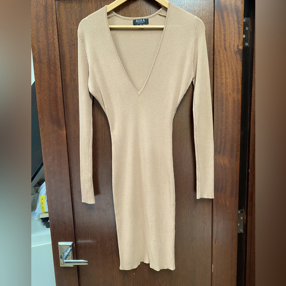Deep v neck knit dress